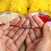 Bali Leaf Design With Dual Rudraksha Silver Beads Rakhi